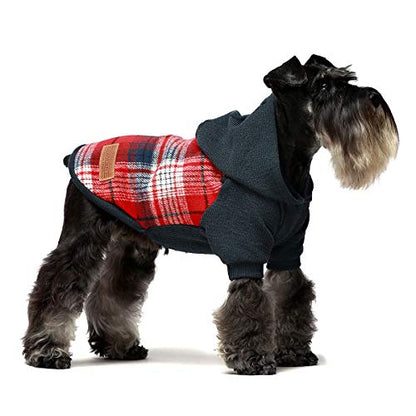 Fitwarm Tartan Plaid Dog Hoodie, Knitted Dog Clothes for Small Dogs Boy, Pet Sweater with Hood, Cat Fleece Lined Winter Outfit, Red, Navy Blue, Medium - color: Red, size: Medium