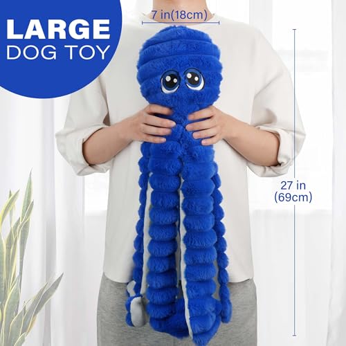 Prime Pets Squeaky Dog Toys for Large Dogs, 27” Extra Large Octopus Dog Toy to Keep Them Busy, Interactive Plush Chew Toy for Small Medium Large Dogs, Tug of War Pet Toys, Blue - color: Blue