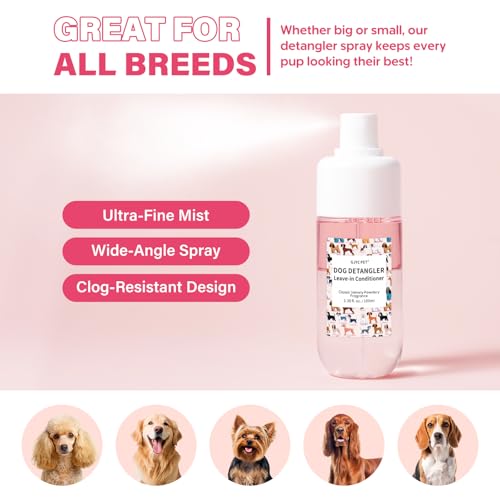 Dog Detangler & Dematting Spray - Leave-in Conditioner, Classic Powdery Scent | Infused with Coconut Oil, Jojoba Oil, and Squalane for Easy, Tangle-Free Grooming - 3.38 fl. oz