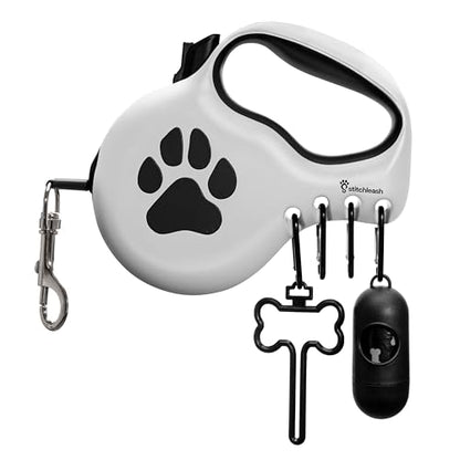 Award-Winning Retractable Dog Leash for Large and Extra Large Dogs (Max 110 lbs) Clip & Go System, Reflective Tape and Ergonomic Handle Includes Clips Poop Bag Holder and Dispenser, White - color: White, size: L/XL - Up to 110 Lbs