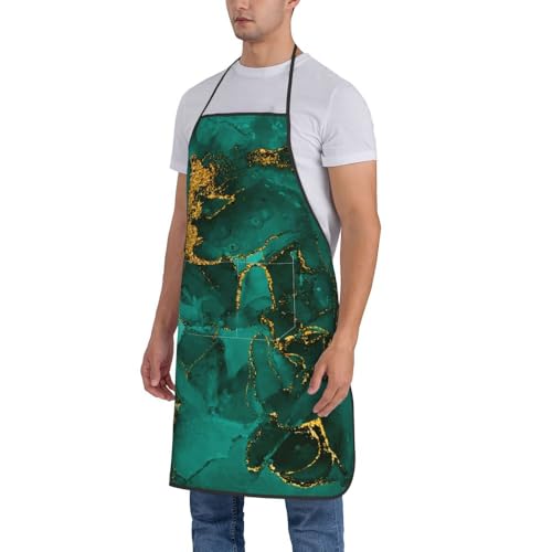 Women Men Bib Aprons Chef Cooking Apron With Pockets For Kitchen Grilling Bbq Painting Gardening - color: Green Marble