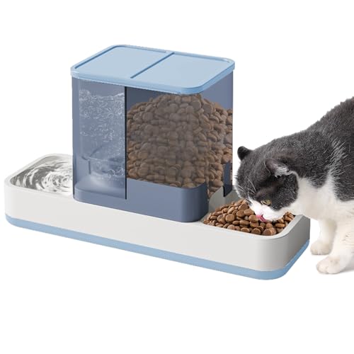 Yummy Sam Automatic Small Pet Feeder and Water Dispenser, 2 in 1 Gravity Cat Auto Pet Feeder and Waterer Set Feeder Dish for Small Medium Pets Dog Puppy Kitten (Blue) - color: Blue