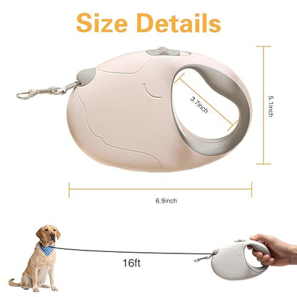 Retractable Dog Leash, 16ft Strong Nylon, 360° Tangle-Free, Dog Pattern for Small, Medium, and Large Dogs Up to 110 lbs (Pink) - color: pink