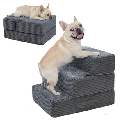 Dog Stairs for Small Dogs, 13.5" H Foldable Dog Steps for High Bed | 2 in 1 Pet Stairs Get on Couch, Transformable Cats Stairs, Non-Slip Balanced, Grey - size: 15.7 X 18 X 13.5 In
