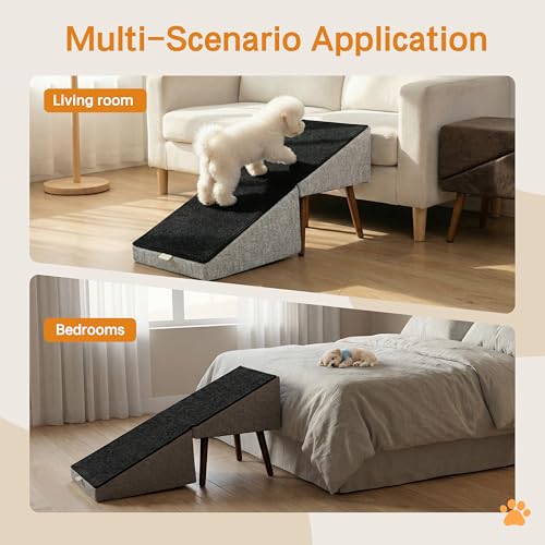 2-in-1 Dog Ramp and Stairs for Bed and Couch, 17 Inch High,Foldable Ottoman Ramp with Non-Slip Replaceable Carpet, Joint Relief for Small and Large Dogs - color: Gray