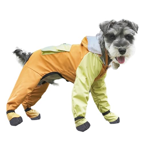 Dog Raincoat with Transparent Hood, Waterproof Jacket for Small Dogs with Snap-Button Chest, Leash Hole & Hook-and-Loop Cuffs Sleeves, Back Pocket for Treats (Yellow, Small) - color: Yellow, size: Small