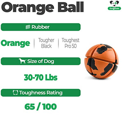 Goughnuts – Virtually Indestructible Ball - Guaranteed Dog Chew Toys for Aggressive Chewers Like Pit Bulls, German Shepherds, and Labs from 30-70 Pounds - Tough and Durable Natural Rubber - Orange - color: Orange Ball