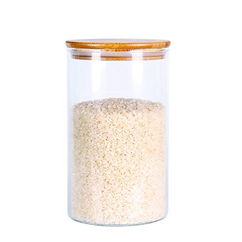 Glass Rice Storage Containers, 60 FL OZ (1800ml) Kitchen Food Jars with Airtight Lid, Stackable Clear Pantry Canister for Coffee Bean, Pet Treat, Flour, Loose Tea and More