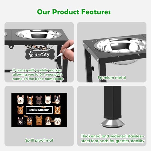 SHAINFUN Elevated Dog Bowls with Mat for Large & XLarge Dogs, Adjustable Height Raised Dog Bowl Stand with Two 68oz Bowls, Dogs Food Water Bowl Holder - color: Black-2L