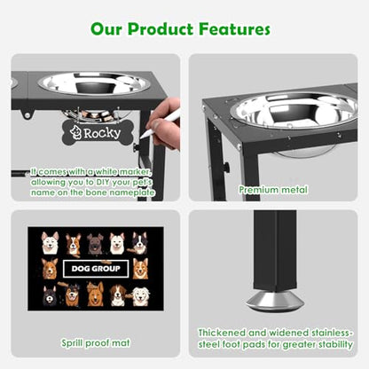 SHAINFUN Elevated Dog Bowls with Mat for Large & XLarge Dogs, Adjustable Height Raised Dog Bowl Stand with Two 68oz Bowls, Dogs Food Water Bowl Holder - color: Black-2L