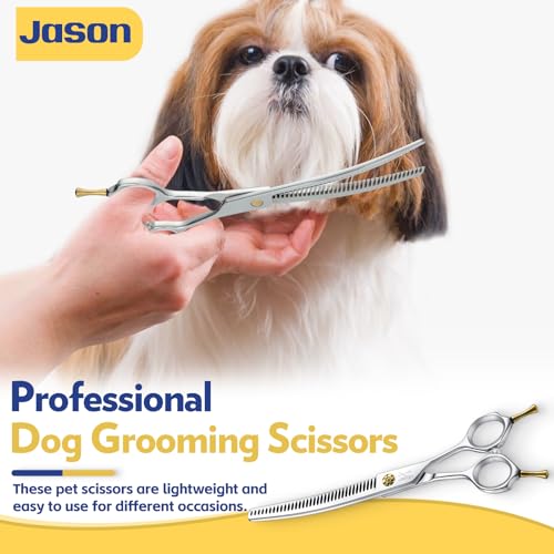 JASON Dog Shears for Grooming - 7" Up-curved Thinning Scissors with 55%-60% Thinning Rate, Japanese 440C Stainless Steel Dog Grooming Blenders with Adjustable Screw (35 Teeth, Silver) Christmas Gift - style: Up-curved Chunkers01