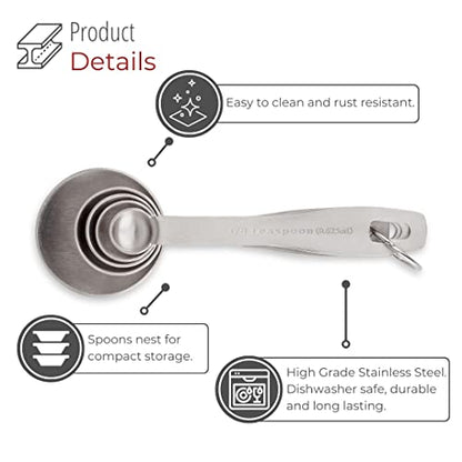 husMait 5-Piece Stainless Steel Measuring Spoons Set - Heavy Duty Metal Measuring Spoons for Dry Food, Spices or Liquids - Engraved Imperial & Metric Markings, Stackable & Dishwasher Safe - color: Measuring Spoons