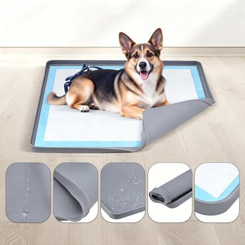 60x60cm Dog Potty Pad Holder - Silicone Pee Pad Holder Tray, Dog Potty Tray With Raised Edge & Clips | Leakproof Puppy Urine Mat Trays For Training Indoor Bathroom Apartment Patio Backyard Living Room - color: gray suit