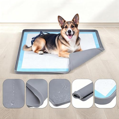 60x60cm Dog Potty Pad Holder - Silicone Pee Pad Holder Tray, Dog Potty Tray With Raised Edge & Clips | Leakproof Puppy Urine Mat Trays For Training Indoor Bathroom Apartment Patio Backyard Living Room - color: gray suit
