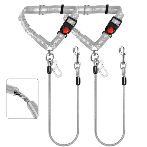 Dog Seat Belt for Car,Chew Proof Dog Car Seat Belt,2 in 1 Car Harness for Dogs Safety Seat Belt,Heavy Duty Pet Seat Belt for Medium & Large Dogs Chewer - size: 2 Pack(Grey)