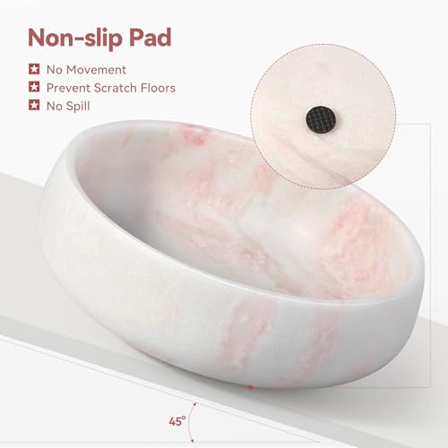 Karibiber Marble Dog Bowl, 6lbs Weighted Dog Food Bowl, Non-Slip Large Heavy Water Bowls, Cute Pink Stone Food and Water Dish for Large Dogs, Natural Marble, Easy to Clean, Holds 6 Cups - color: Pink, size: L