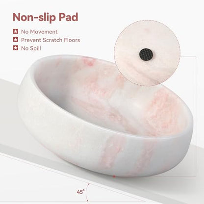 Karibiber Marble Dog Bowl, 6lbs Weighted Dog Food Bowl, Non-Slip Large Heavy Water Bowls, Cute Pink Stone Food and Water Dish for Large Dogs, Natural Marble, Easy to Clean, Holds 6 Cups - color: Pink, size: L