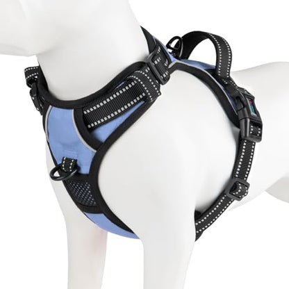 PHOEPET No Pull Dog Harness Reflective Adjustable with 2 Metal Leash Hooks and Soft Training Handle [Over The Head Design](M, Baby Blue) - color: Baby Blue, size: Medium