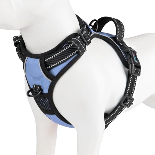 PHOEPET No Pull Dog Harness Reflective Adjustable with 2 Metal Leash Hooks and Soft Training Handle [Over The Head Design](S, Baby Blue) - color: Baby Blue, size: Small