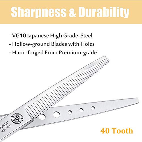 JASON 7" Dog Grooming Scissors, Combines Cutting, Thinning, Blending and Texturizing Features, Reversible Pet Trimming Shears, JP 440C (40-teeth, Silver) Christmas Gift - style: 40-teeth Thinner
