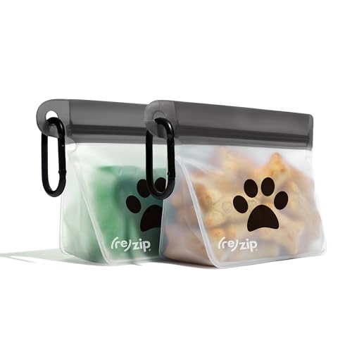 (re) zip Pet On-The-Go Bags 2-pack | Lightweight, Compact, Carabiner Clip | Airtight Closure | Water-Resistant | Food-Safe PEVA | Holds Treats, Poop Bags | Travel-Friendly - size: 1 Cup