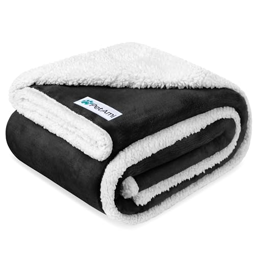 PetAmi Waterproof Dog Blanket for Couch, Pee Proof Sherpa Fleece Reversible Pet Throw, Furniture Protector for Bed Sofa Kennel, Soft Washable Cover for Small Medium Dog Puppy Cat, 29x40 Black - color: Black, size: Medium 29 X 40 Inches