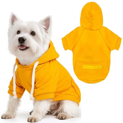 PETCARE Basic Dog Hoodie Sweaters for Small Medium Large Dogs Cats Puppy Clothes Soft Warm Fleece Dog Hoodies Sweatshirt with Small Pockets Fall Winter Chihuahua Dachshund Golden Retriever Outfits - color: Yellow, size: XL(Suggest 10-14 lbs)