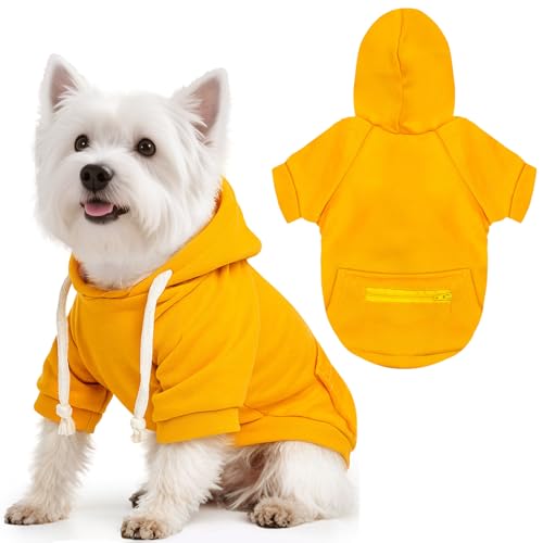 PETCARE Basic Dog Hoodie Sweaters for Small Medium Large Dogs Cats Puppy Clothes Soft Warm Fleece Dog Hoodies Sweatshirt with Small Pockets Fall Winter Chihuahua Dachshund Golden Retriever Outfits - color: Yellow, size: L(Suggest 6-10 lbs)