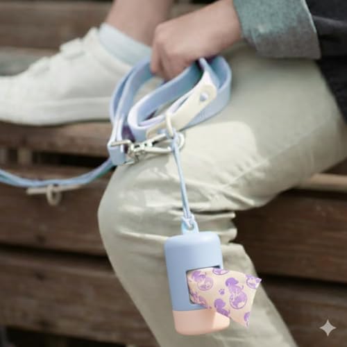 Dog Poop Bag Holder [2-Pack] | With 30 Extra-thick Dog Bags for Poop | Waste Bag Dispenser with Premium Soft-Touch Coating | Enlarged Dispense Opening, Stylish Color-Block Design (Blush Sky) - color: Blush Sky