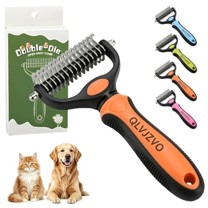 Pet Grooming Tool for Dogs and Cats, Dual-Sided Pet Comb, Professional Deshedding Tool, Pets Hair Remover Shedding, Long Haired Dog Brushes, Undercoat Combs Supplies, Cat Brush Rake - color: Orange-L