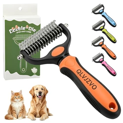 Pet Grooming Tool for Dogs and Cats, Dual-Sided Pet Comb, Professional Deshedding Tool, Pets Hair Remover Shedding, Long Haired Dog Brushes, Undercoat Combs Supplies, Cat Brush Rake - color: Orange-L