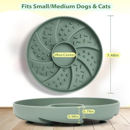 Slow Feeder Dog Bowl Silicone Suction Cup Anti Spill Dogs Cats Green | strong suction base prevents sliding, extends mealtime, reduces anxiety, textured surface, dishwasher safe - color: Green