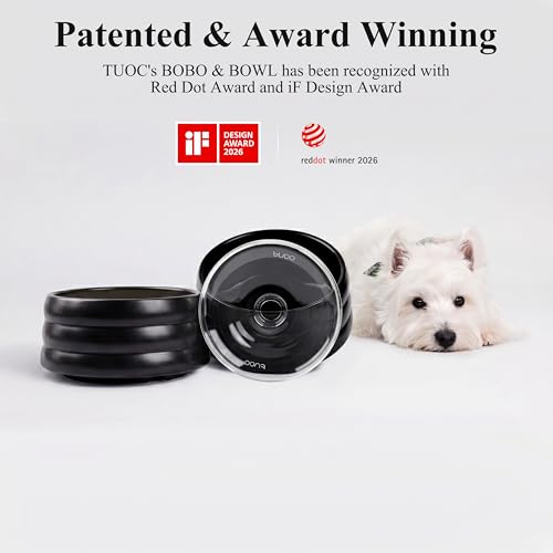 BOBO & BOWL Anti-Splash Pet Drinking Bowl with Floating Glass Disk (1.2L/40 oz), Food-Grade Ceramic Water Bowl for Small & Medium Dogs - Elevated, Heavy Sturdy, Dishwasher & Microwave Safe, Black - color: Black-with Floating Tray