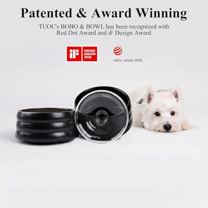 BOBO & BOWL Anti-Splash Pet Drinking Bowl with Floating Glass Disk (1.2L/40 oz), Food-Grade Ceramic Water Bowl for Small & Medium Dogs - Elevated, Heavy Sturdy, Dishwasher & Microwave Safe, Black - color: Black-with Floating Tray