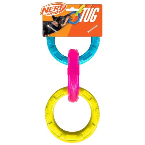 Nerf Dog 10.5in TPR 3-Ring Tug Dog Toy - Blue and Pink and Yellow