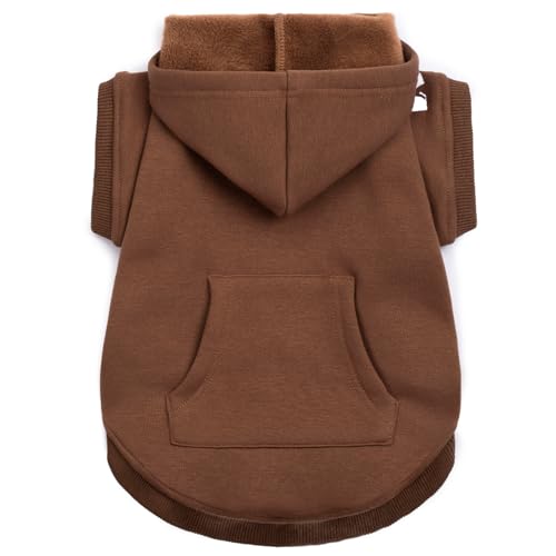 Koneseve Dog Hoodie & Cat Sweater, Warm Fleece Hooded Soft Winter Sweatshirt for All Breeds, Cozy Pet Clothes, Brown, S - color: Brown, size: S-(2~7lb) | Chest(~13")
