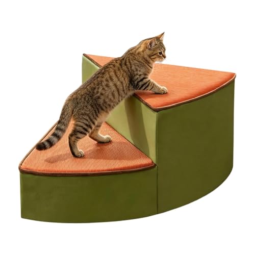 Curved Dog Stairs for Small Dogs & Cats – Pet Steps with Non-Slip Textured Surface, Removable Washable Cover & High-Density Foam(Green,2-Step) - color: Green, size: 2-Step