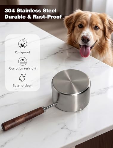 Dog Food Scoop 1 Cup with Cleaning Towel and Drying Rack, 304 Stainless Steel Dog Food Measuring Cup with Walnut Handle, Dishwasher Safe Pet Food Scoop for Dogs and Cats