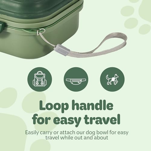 Collapsible Dog Water Bowl 30oz, 2 in 1 Portable Travel Dog Food Bowl with Lid, Easy Carry Loop Handle, Foldable Dog and Cat Food Bowl, Perfect for Traveling, Walking, Hiking (Green)