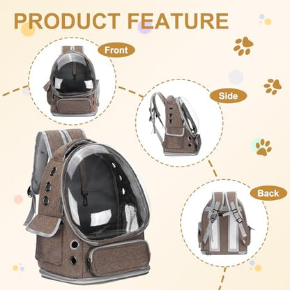 Pet Backpack Carrier, Portable and Ventilated, Oxford Cloth, Dog Cat Travel Bag with Transparent Cover 13.39", (Khaki, 1 Pcs), Intended for Hiking/Camping/Traveling - color: Khaki