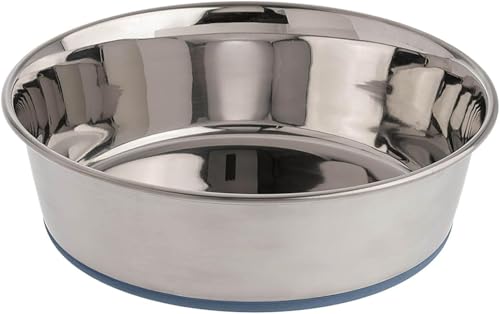 Our Pets Durapet Premium Rubber-Bonded Stainless Steel Dog Bowl 4.5 Quart, 13 Cups, 10.9"X10.9"X3.3" | Durable easy care design, holds food or water, suits small and large breeds, traditional or wide base styles, sturdy dish - size: 13 Cups