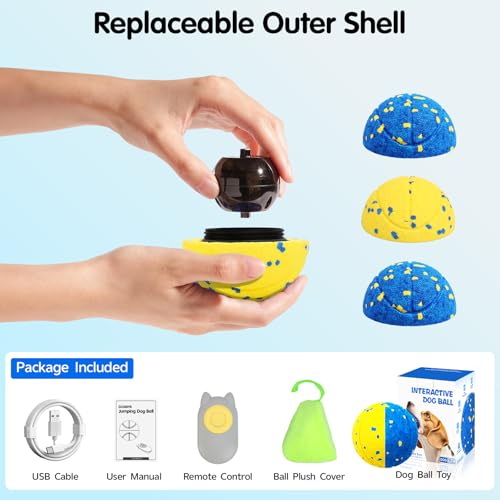 Dog Ball Smart Interactive Dog Toy with Remote Control,Automatic Moving,Bouncing and Rotating 3 Modes,E-TPU Material Aggressive Chewers,IPX7 Waterproof,Rolling Ball for Large Medium Dogs - color: Blue+Yellow