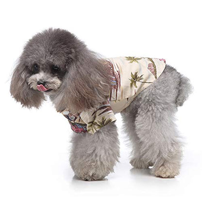 Tangpan Summer Pet Daisy Hawaiian Beach Plaid Print Shirts Clothes for Dog Beige M - color: Beige, size: Medium