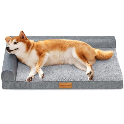 Patas Lague Orthopedic Dog Bed Medium Size Dog 30''X20'', Waterproof L Bolster Medium Pet Sofa Beds with Removable Washable Cover, Soft Pet Couch Crate Mat with Nonskid Bottom, Grey - color: Grey, size: 30"L x 20"W x 3.5"Th
