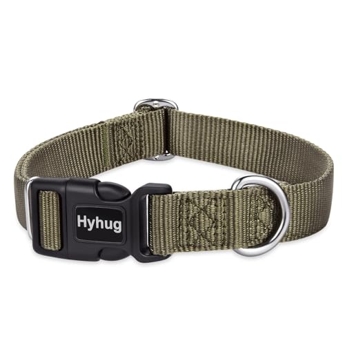 Hyhug Small Dog Collar Quick-Release Green| Heavy-Duty Nylon Puppy Collar, Adjustable & Durable Pet Supplies for Boy & Girl Dogs (Small, Military Green) - color: Military Green, size: Small