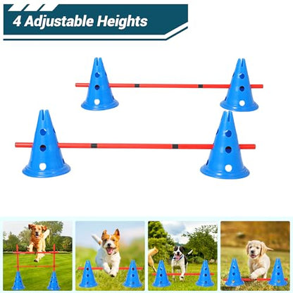 Dog Agile Hurdle Cone Set, Puppy Agility Training Course Equipment with 12 Cones & 6 Agile Rods Combo, 4-Height Adjustable Backyard Obstacle with Storage Bag, 11.5 Inch