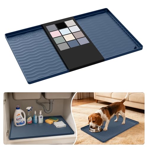 URMONA Waterproof Silicone Under Sink Mat 22'' x 14'' Shelf Liner for Kitchen and Bathroom, Cabinet and Counter Protector, Storage and Organizers, Litter Mat, Pet Cat Puppy Essentials(Dark Grey) - color: Dark Grey, size: 14"W x 22"L