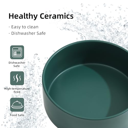 Havniva 6.1” Ceramic Dog Bowls, Dog Food and Water Bowl for Small & Medium Dogs, Durable Dog Water Bowl with Non-Slip Rubber Base Large Capacity Pet Feeding Bowl - color: Matte Dark Green, size: 6.1 Inch