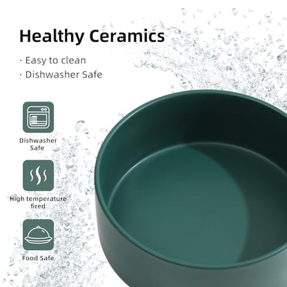 Havniva 6.1” Ceramic Dog Bowls, Dog Food and Water Bowl for Small & Medium Dogs, Durable Dog Water Bowl with Non-Slip Rubber Base Large Capacity Pet Feeding Bowl - color: Matte Dark Green, size: 6.1 Inch
