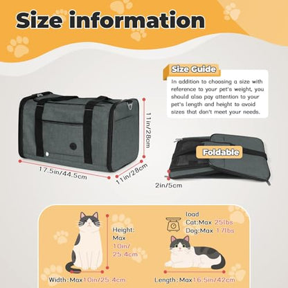 YUDODO 2 Packs 25 lbs Lightproof Soft Sided Pet Carrier for Large Cat & Small Dog Airline Approved Travel Bag Puppy Carriers with Side Pockets & Reflective Mesh, Foldable Portable for Car 2 Grey Green - color: Grey green*2